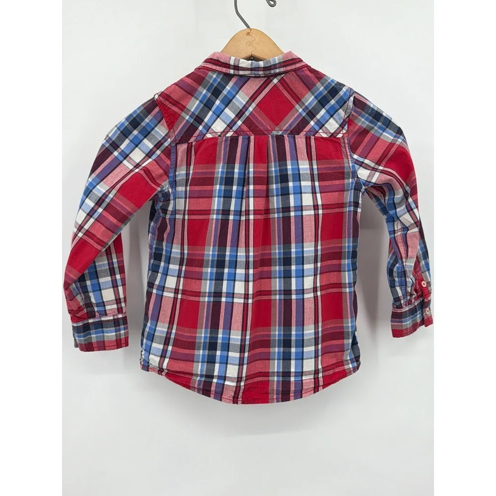 Patriotic Boys 6 Red White Blue Plaid Long Sleeve Button Down Shirt Flag‎ Colors